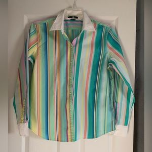 Vintage LAUREN RALPH LAUREN Shirt Women Button Down Color Stripe Long Sleeve XL